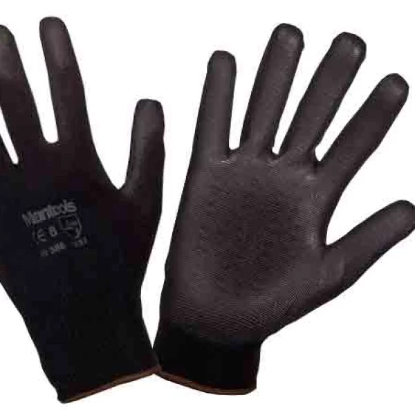Luva de malha poliamida, revestida a PU na palma e ponta dos dedos